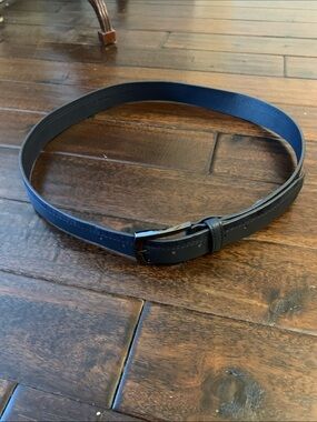 Men's Navy Leather Dress Belt with Polished Buckle